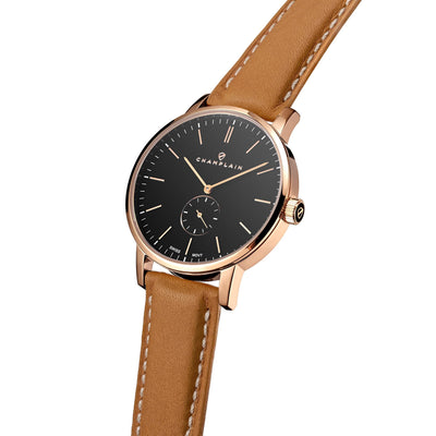 Rose Gold/Black - Tan Governor Watch by Champlain