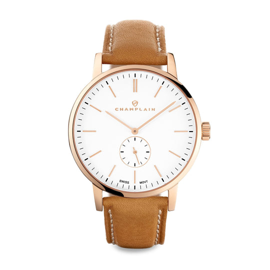 Rose Gold/White - Tan Governor Watch by Champlain