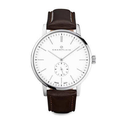 Silver/White - Brown Governor Watch by Champlain