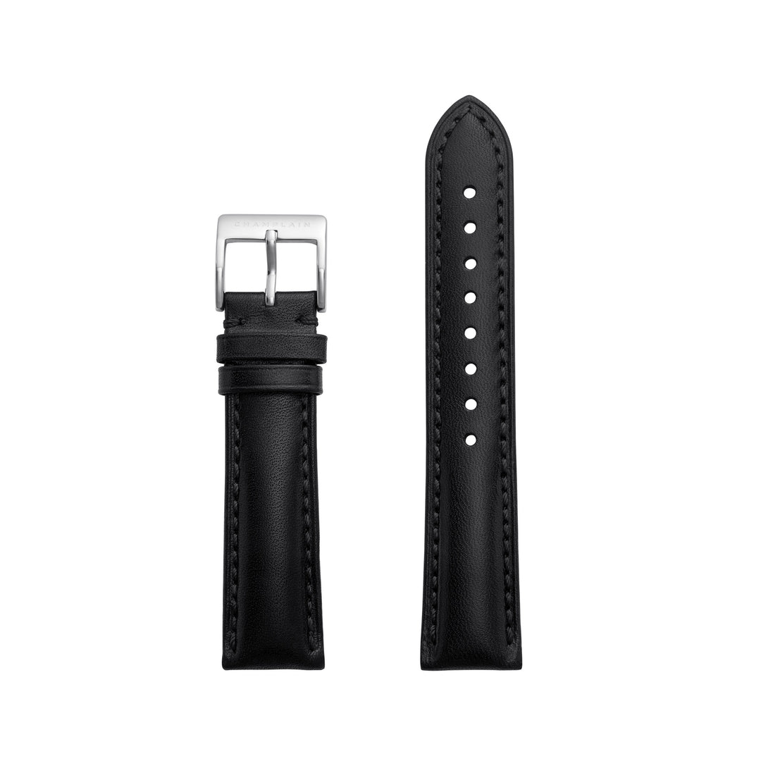 Black-Silver Leather Watch Strap by Champlain
