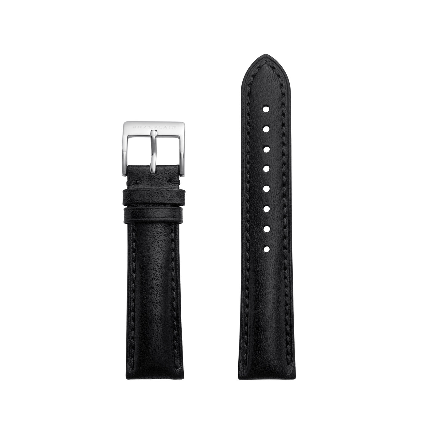 Black-Silver Leather Watch Strap by Champlain